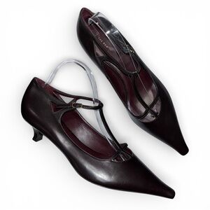 The Row Cyd Brown Calfskin Mary Jane T-Strap Kitten Heel Pumps EU 41 Pointed Toe